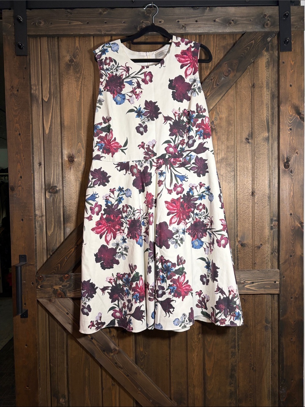 White Floral A-Line Dress with Pink & Purple Blooms